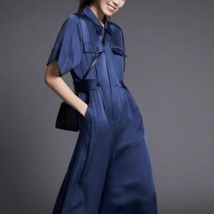 G. Label By Goop Shirley S/S Jumpsuit in Navy Satin Size XS